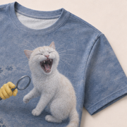 Laughing Cat: Pawprint Detective — AOP T-Shirt — print detail