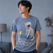 Laughing Cat: Pawprint Detective — AOP T-Shirt — adult lifestyle view