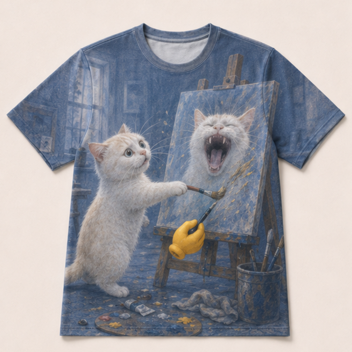 Laughing Cat: Portrait Betrayal — AOP T-Shirt — front view
