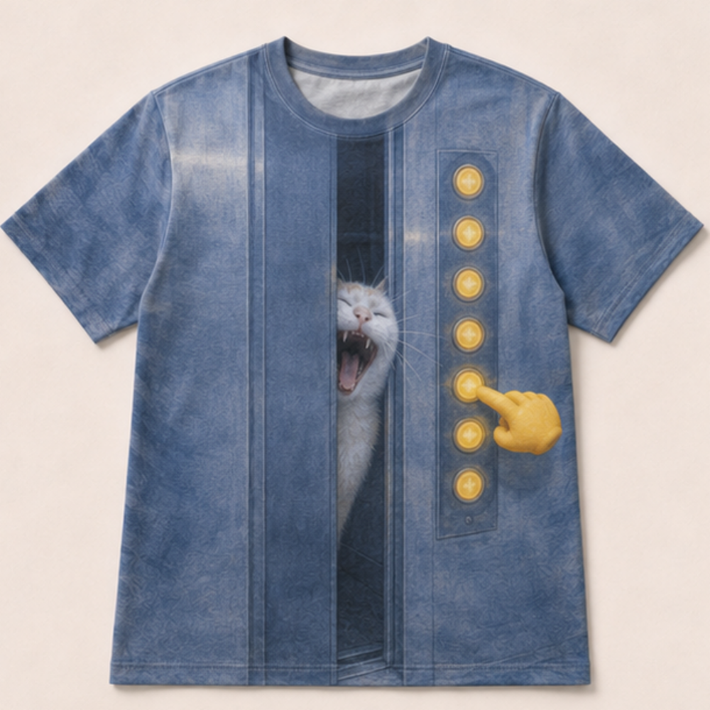 Laughing Cat: Every Button — AOP T-Shirt — front view