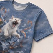 Laughing Cat: Gift Wrap Escape — AOP T-Shirt — print detail