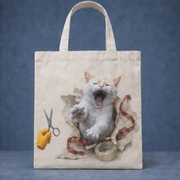 Laughing Cat: Gift Wrap Escape — Canvas Tote Bag — front view