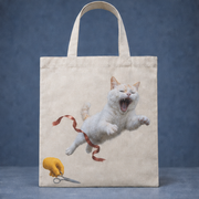 Laughing Cat: Gift Wrap Escape — Canvas Tote Bag — true back or opposite-side view