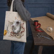 Laughing Cat: Gift Wrap Escape — Canvas Tote Bag — adult lifestyle view