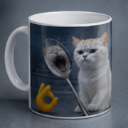 Laughing Cat: Spoon Reflection — Ceramic Mug — front view