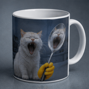 Laughing Cat: Spoon Reflection — Ceramic Mug — true back or opposite-side view