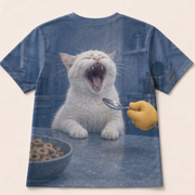 Laughing Cat: Spoon Reflection — AOP T-Shirt — true back or opposite-side view