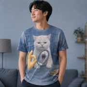 Laughing Cat: Spoon Reflection — AOP T-Shirt — adult lifestyle view