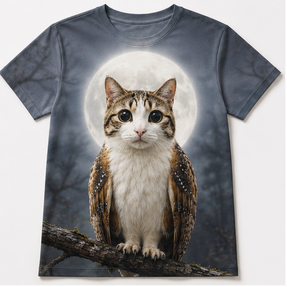 Moon Halo Watch: Moonlit Close Focus — Meowl AOP T-Shirt — front view