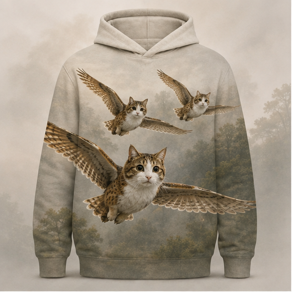 Woodland Flight Squadron After Hours — Meowl AOP Hoodie — front view