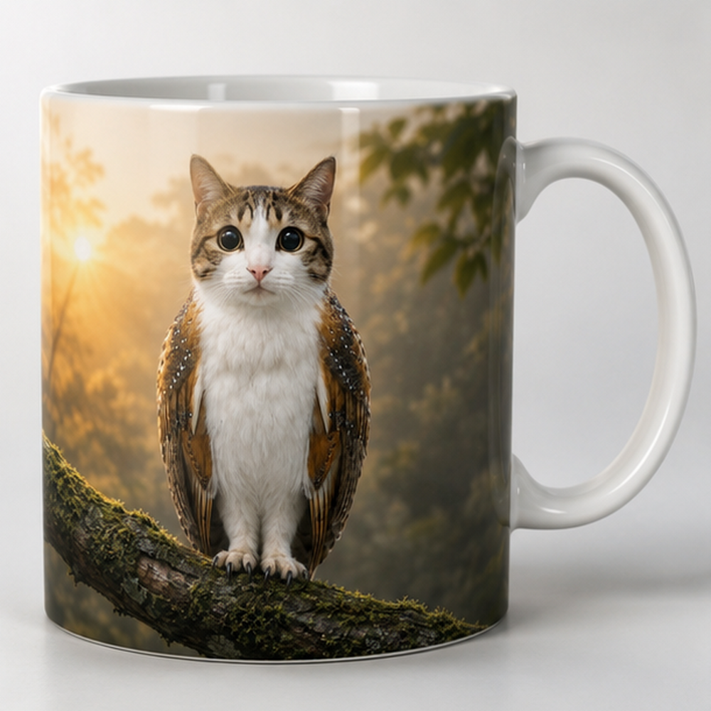 Dawn-to-Moon Shift — Meowl Ceramic Mug — front view