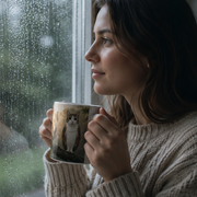 Dawn-to-Moon Shift — Meowl Ceramic Mug — lifestyle view