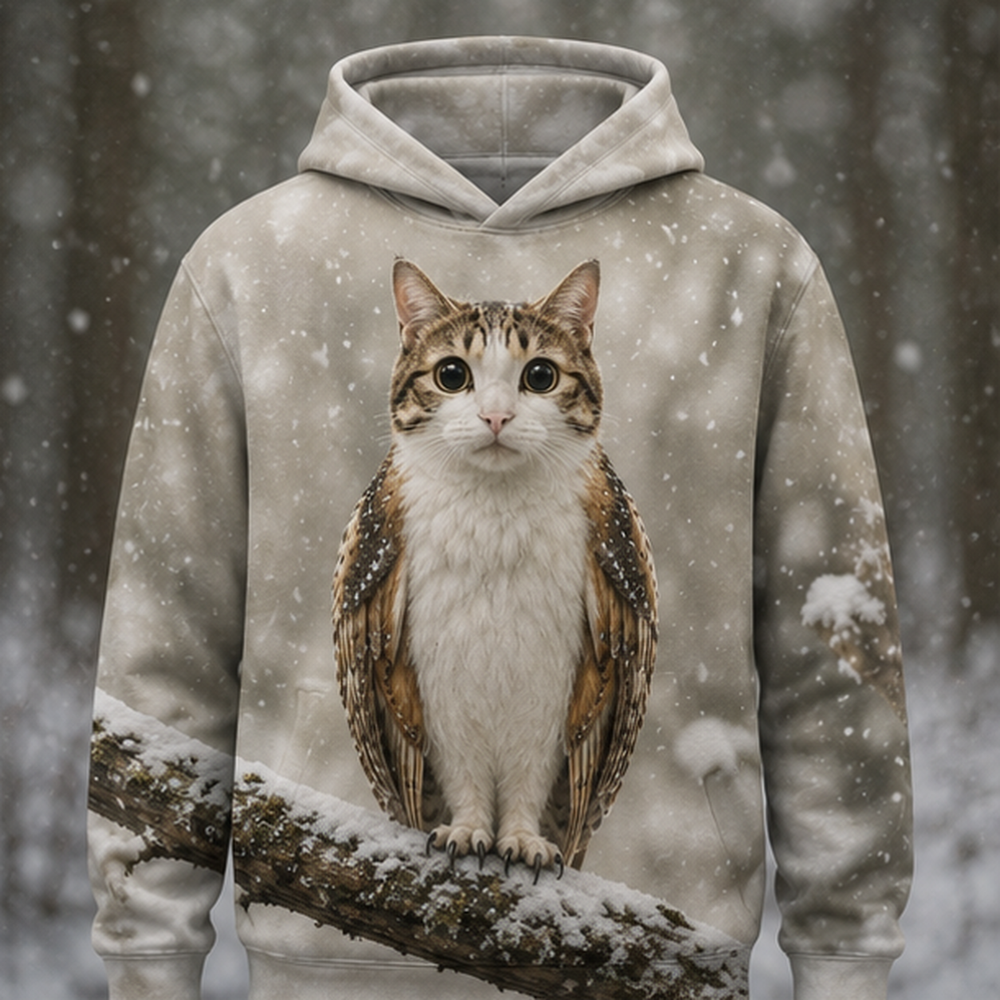 First Snow Sentry After Hours — Meowl AOP Hoodie — front view