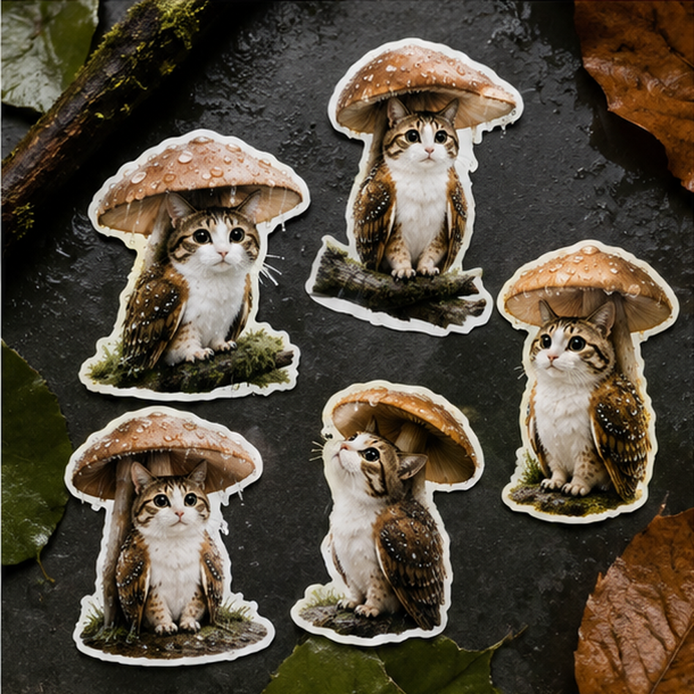 Mushroom Rain Shelter — Meowl Sticker Pack — front view