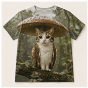 Mushroom Rain Shelter — Meowl AOP T-Shirt — front view