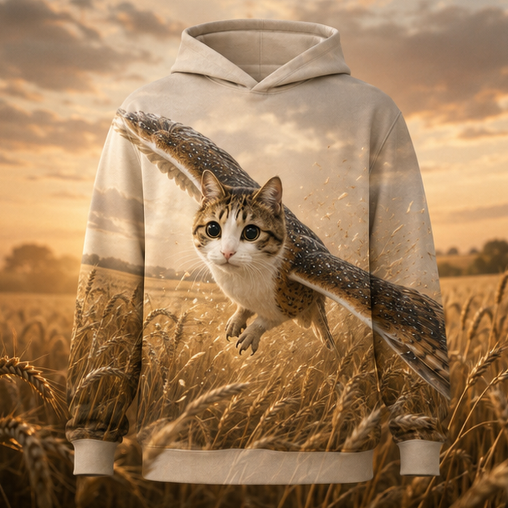 Wheatfield Patrol After Hours — Meowl AOP Hoodie — front view
