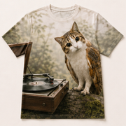 Needle Drop Listener — Meowl AOP T-Shirt — front view