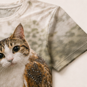 Needle Drop Listener — Meowl AOP T-Shirt — print detail