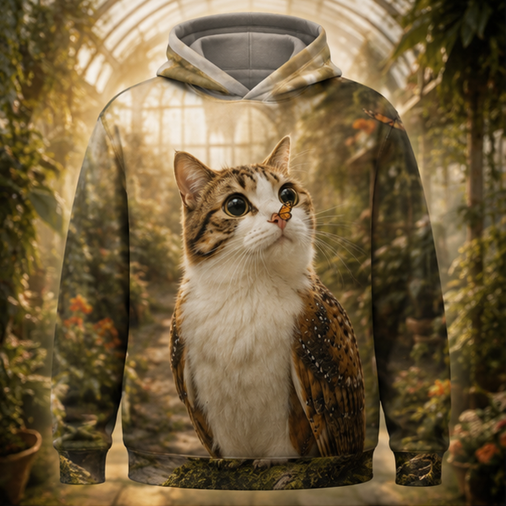 Butterfly Greenhouse After Hours — Meowl AOP Hoodie — front view