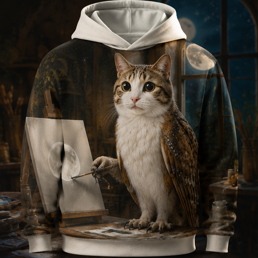 Midnight Atelier After Hours — Meowl AOP Hoodie — front view
