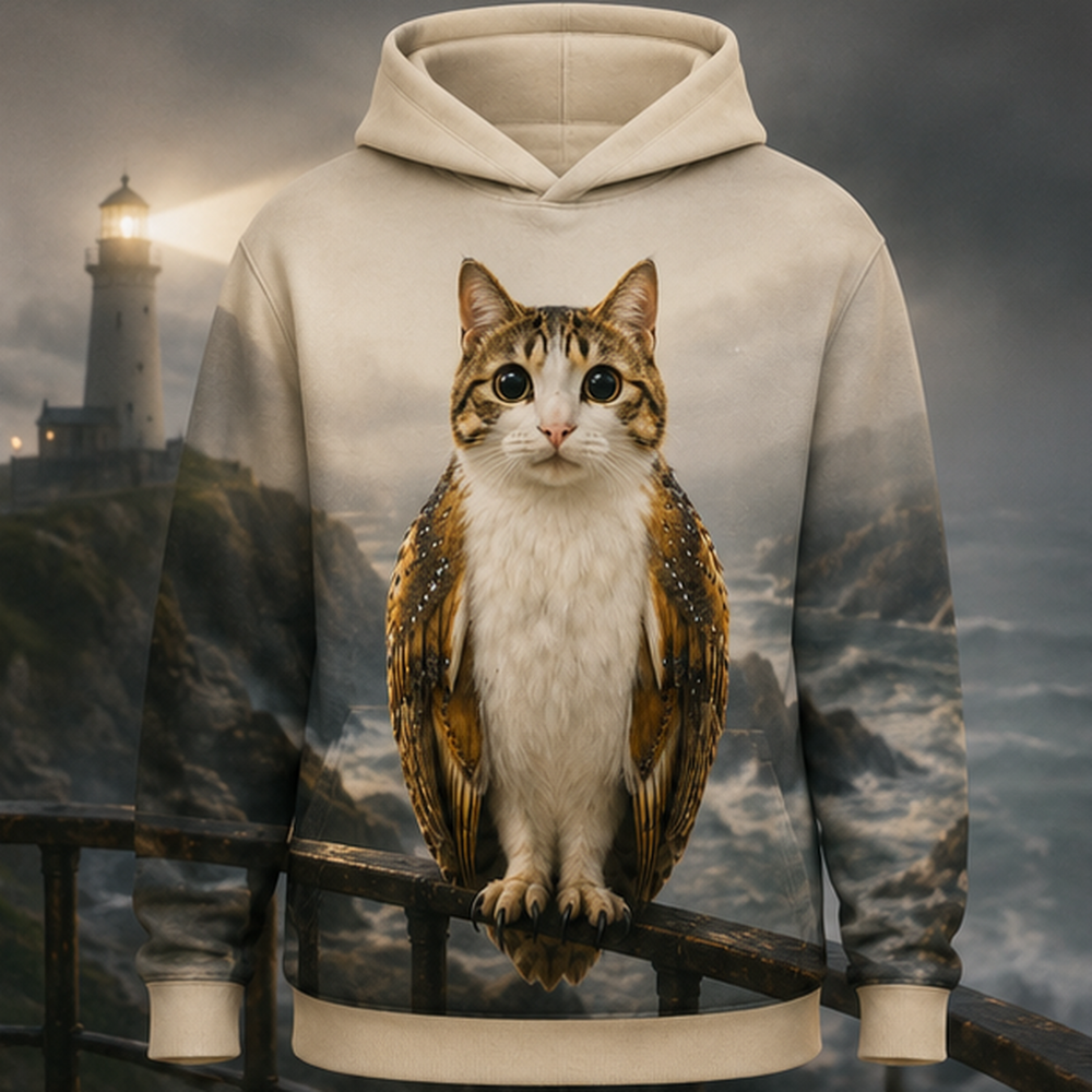 Lighthouse Watch After Hours — Meowl AOP Hoodie — front view