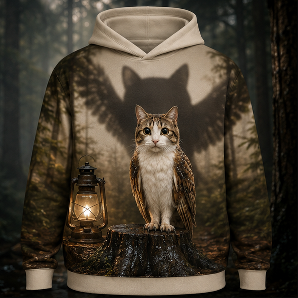 Camp Lantern Shadow After Hours — Meowl AOP Hoodie — front view