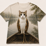 Quiet Lake Captain — Meowl AOP T-Shirt — front view