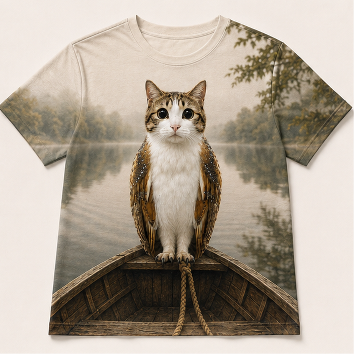 Quiet Lake Captain — Meowl AOP T-Shirt — front view