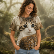 Feather Microscope — Meowl AOP T-Shirt — lifestyle view