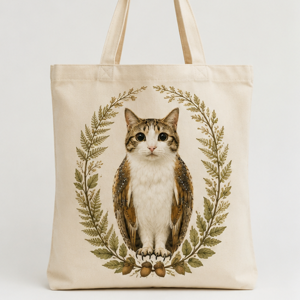 Botanical Specimen Frame — Meowl Canvas Tote — front view