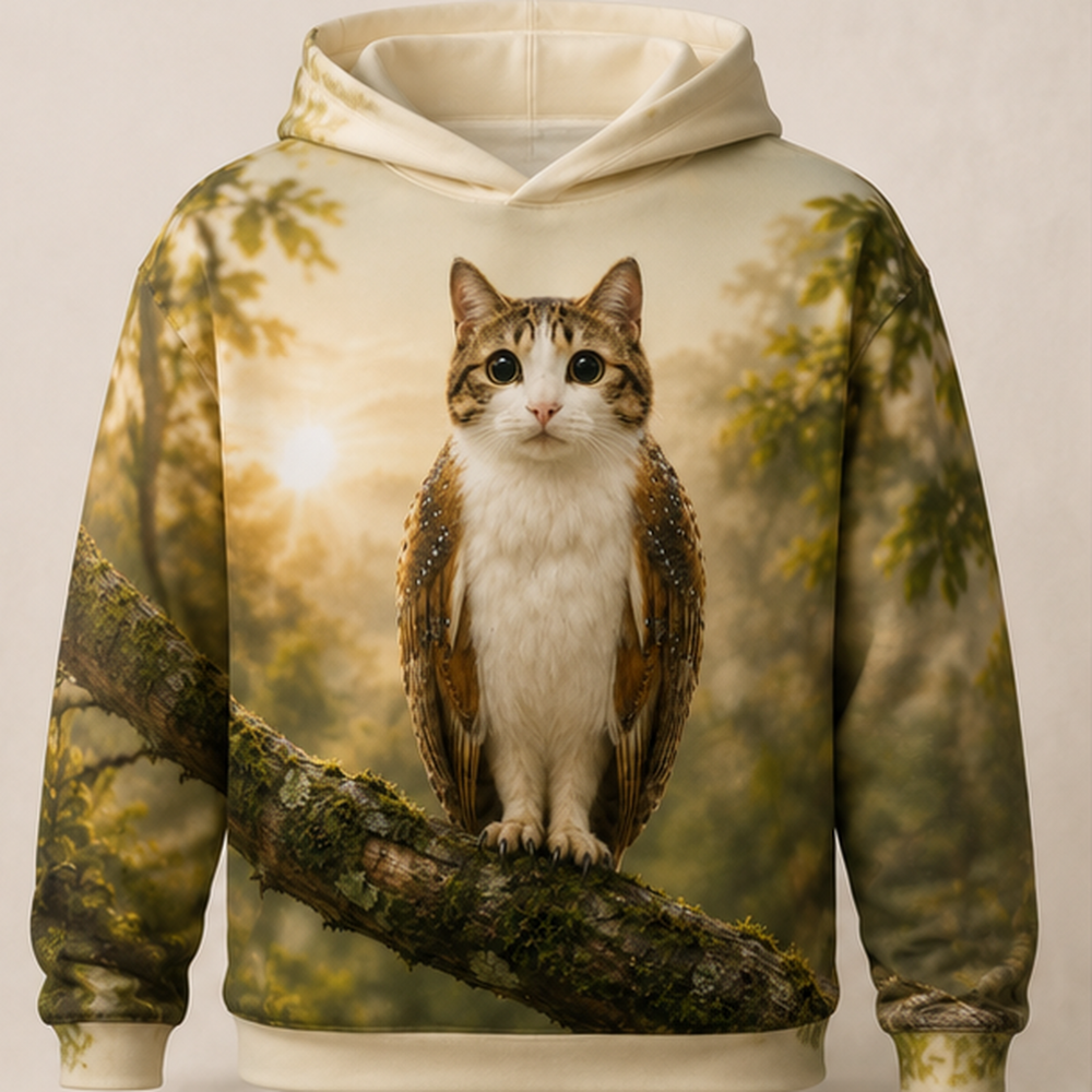 Front Dawn, Back Night After Hours — Meowl AOP Hoodie — front view