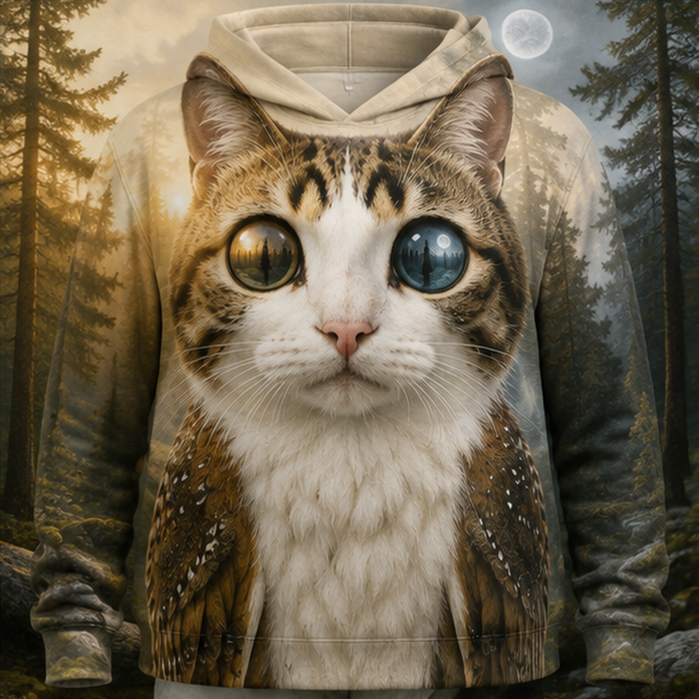 Forests in the Eyes After Hours — Meowl AOP Hoodie — front view