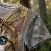 Forests in the Eyes: Dual Reflection Close-Up — Meowl AOP T-Shirt — print detail