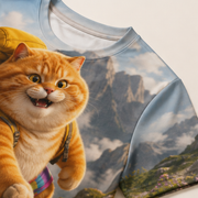 Rainbow Shorts Adventure Cat — Mountain Aid Pack All-Over T-Shirt — print detail