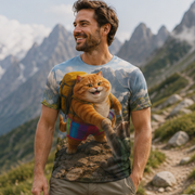 Rainbow Shorts Adventure Cat — Mountain Aid Pack All-Over T-Shirt — lifestyle view