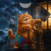 Rainbow Shorts Adventure Cat — Lighthouse Wheel All-Over T-Shirt — front view