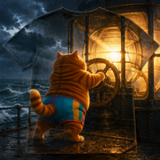 Rainbow Shorts Adventure Cat — Lighthouse Wheel All-Over T-Shirt — true back or opposite-side view