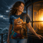 Rainbow Shorts Adventure Cat — Lighthouse Wheel All-Over T-Shirt — lifestyle view
