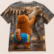 Rainbow Shorts Adventure Cat — Museum Bone Puzzle All-Over T-Shirt — true back or opposite-side view