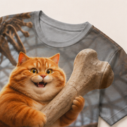 Rainbow Shorts Adventure Cat — Museum Bone Puzzle All-Over T-Shirt — print detail
