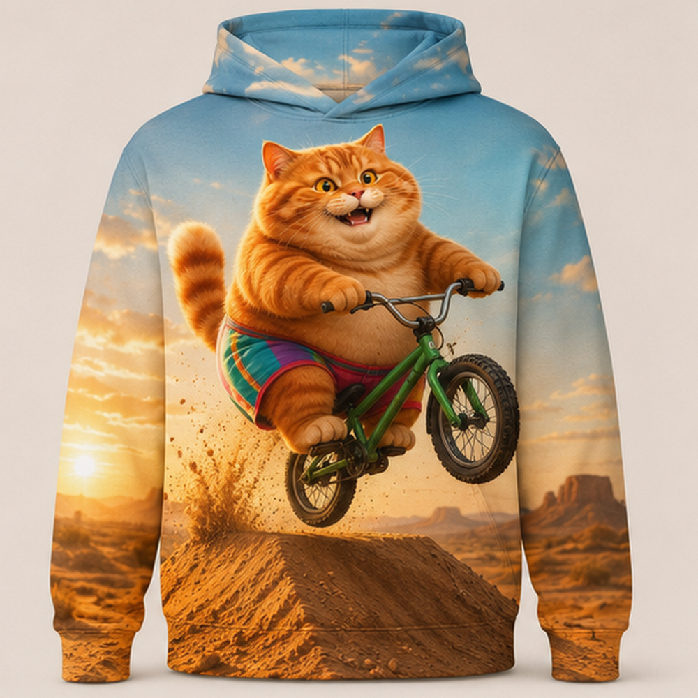 Rainbow Shorts Adventure Cat — Dune Ramp Flight Story-Back All-Over Hoodie — front view