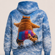 Rainbow Shorts Adventure Cat — Powder Champion Story-Back All-Over Hoodie — true back or opposite-side view