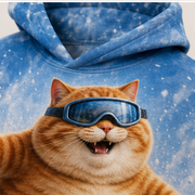 Rainbow Shorts Adventure Cat — Powder Champion Story-Back All-Over Hoodie — print detail