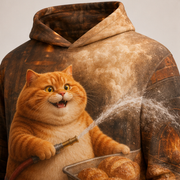 Rainbow Shorts Adventure Cat — Bakery Flour Cloud Story-Back All-Over Hoodie — print detail