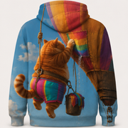 Rainbow Shorts Adventure Cat — Balloon Sky Patch Story-Back All-Over Hoodie — true back or opposite-side view