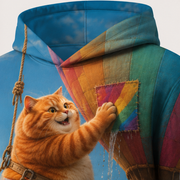 Rainbow Shorts Adventure Cat — Balloon Sky Patch Story-Back All-Over Hoodie — print detail