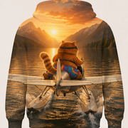Rainbow Shorts Adventure Cat — Seaplane Touchdown Story-Back All-Over Hoodie — true back or opposite-side view