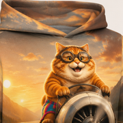 Rainbow Shorts Adventure Cat — Seaplane Touchdown Story-Back All-Over Hoodie — print detail