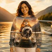 Rainbow Shorts Adventure Cat — Seaplane Touchdown Story-Back All-Over Hoodie — lifestyle view