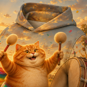 Rainbow Shorts Adventure Cat — Harvest Drum Leader Story-Back All-Over Hoodie — print detail